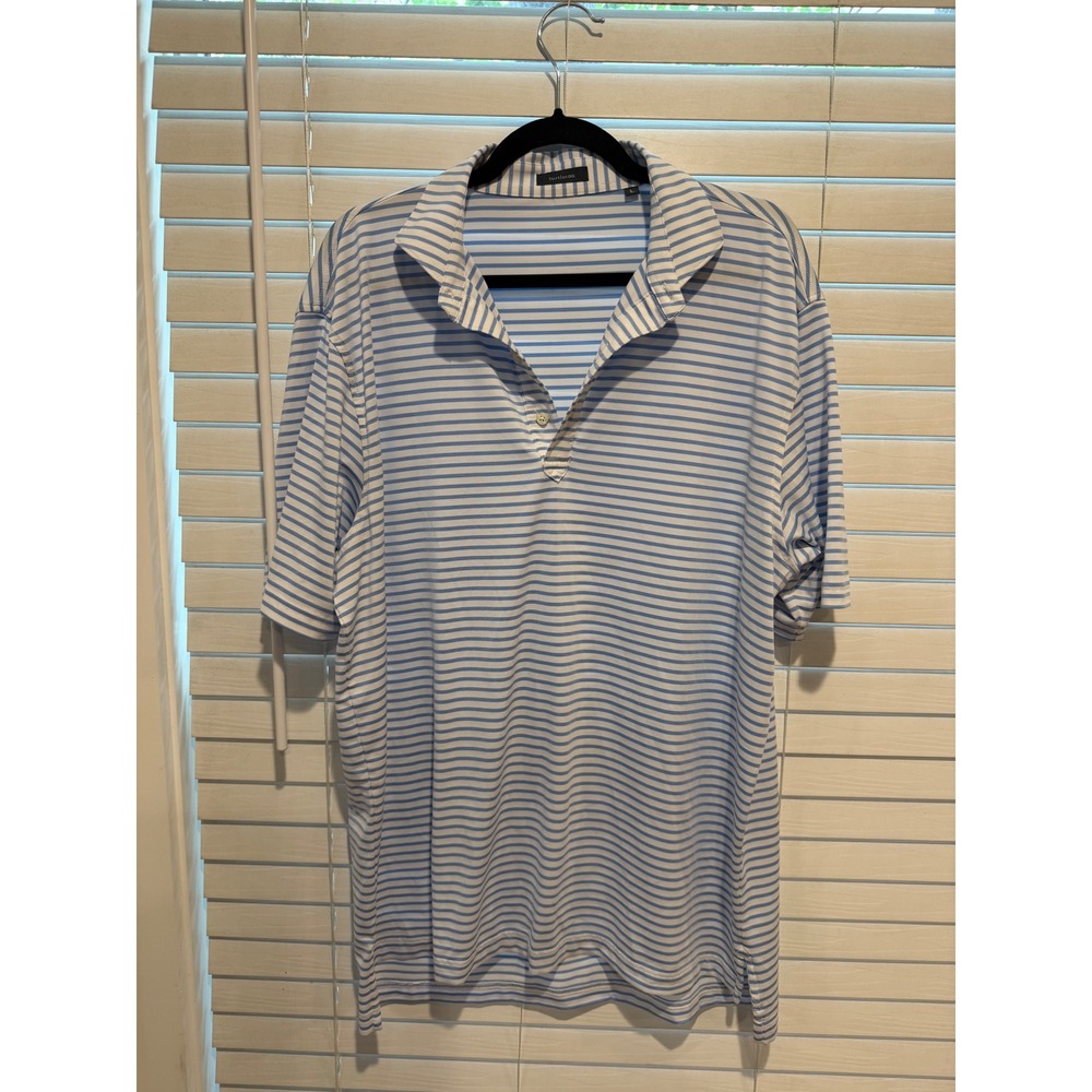 Turtleson Mens Blue White Striped Performance Golf Polo Shirt Size Large